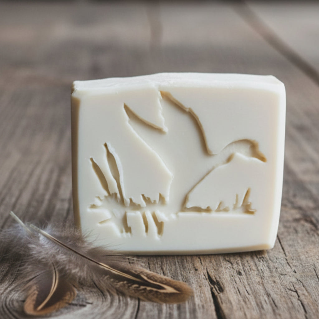 LARGE SOAP STAMP – Duck Fly Wildlife Design creates LARGE, crisp impressions featuring ducks in flight, perfect for wildlife artisan soaps and outdoor inspired batches.
