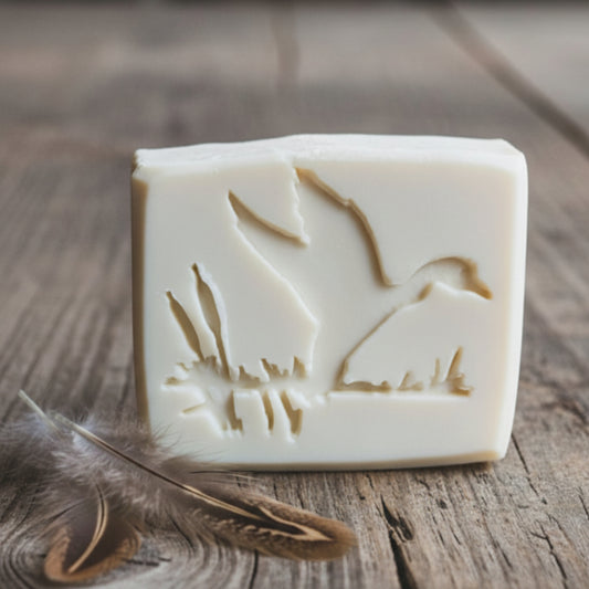 LARGE SOAP STAMP – Duck Fly Wildlife Design creates LARGE, crisp impressions featuring ducks in flight, perfect for wildlife artisan soaps and outdoor inspired batches.
