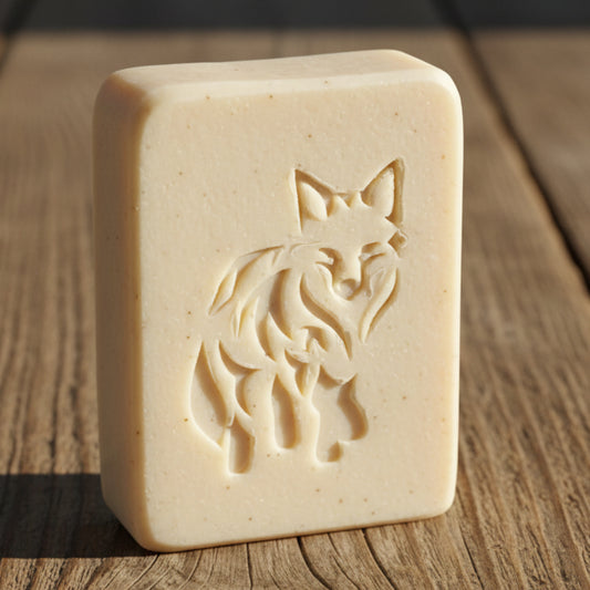 LARGE SOAP STAMP – Fox Animal Forest Design creates LARGE, crisp impressions featuring a clever fox silhouette, perfect for wildlife artisan soaps and rustic forest batches.
