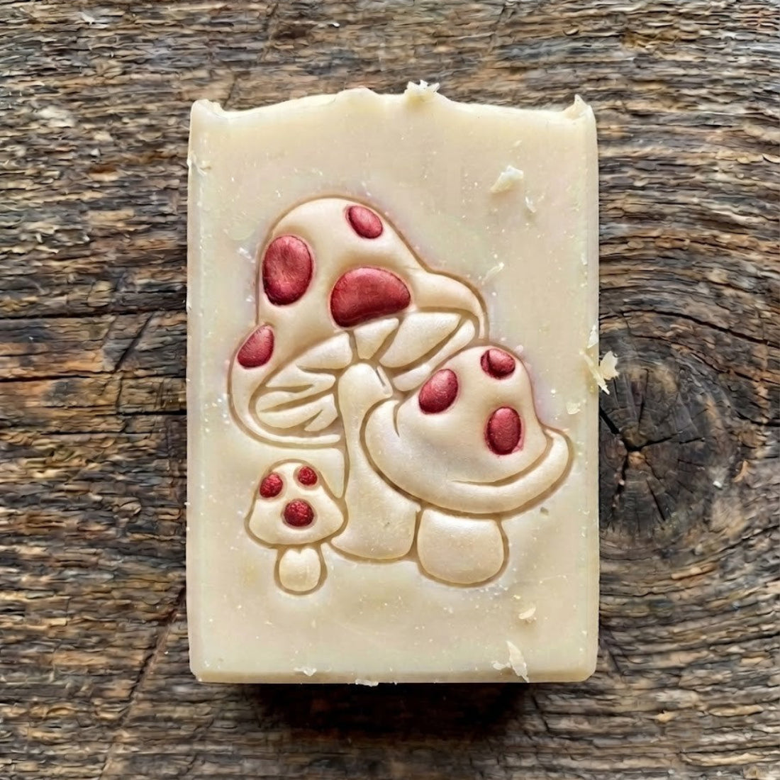 LARGE SOAP STAMP – Mushrooms Botanical Forest Design creates LARGE, crisp impressions featuring a mystical cluster of forest mushrooms, perfect for botanical and woodland handmade soaps.
