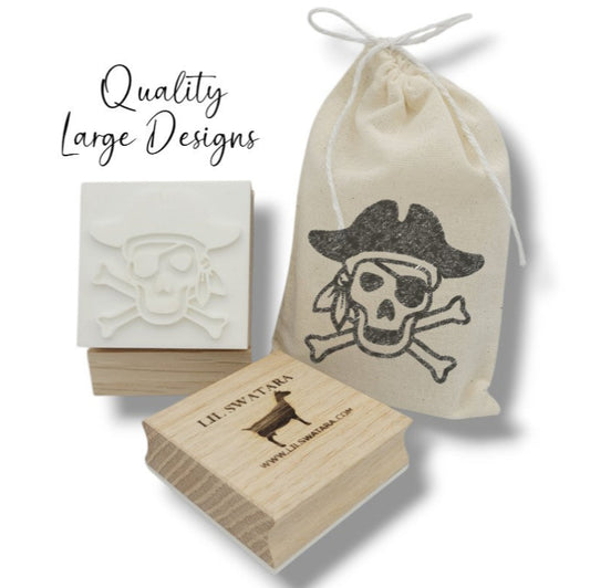 LARGE SOAP STAMP – Pirate Skull Bones Adventure Design creates LARGE, crisp impressions featuring a bold skull and crossbones, perfect for pirate and nautical themed handmade soaps.
