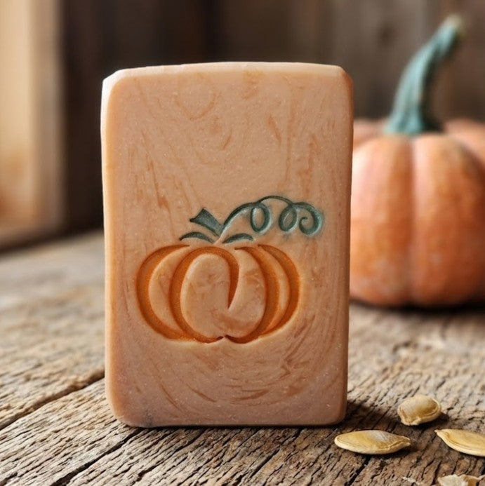 LARGE SOAP STAMP – Pumpkin Fall Autumn Harvest Design creates crisp fall pumpkin impressions for seasonal handmade soaps.

