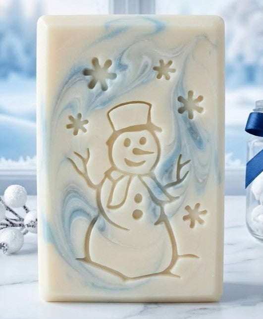 LARGE SOAP STAMP – Snowman Winter Holiday Christmas Design creates crisp whimsical snowman impressions for festive handmade soaps.
