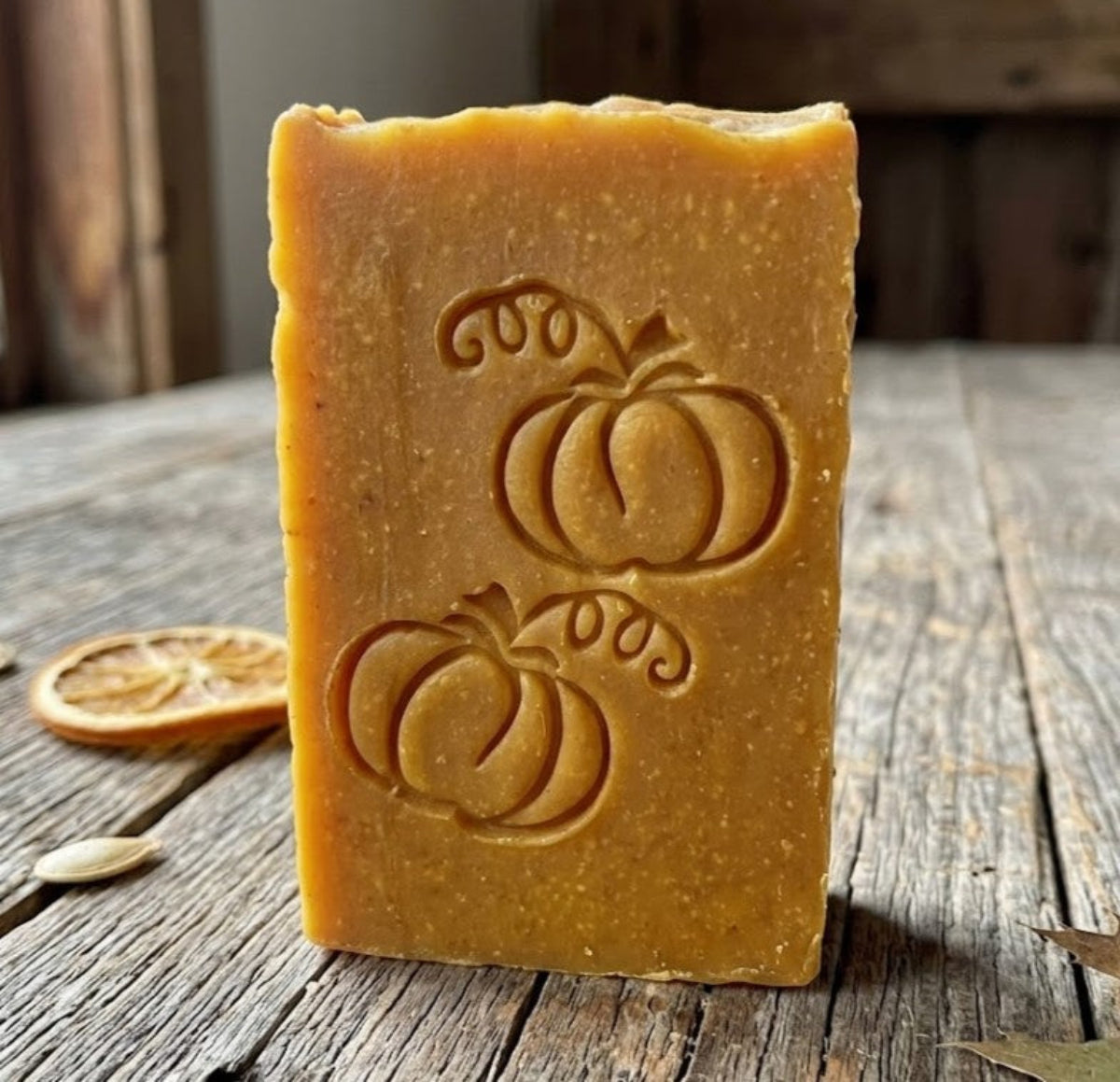 LARGE SOAP STAMP – Two Pumpkins Fall Harvest Design creates LARGE, crisp impressions featuring two pumpkins, perfect for cozy autumn handmade soaps.
