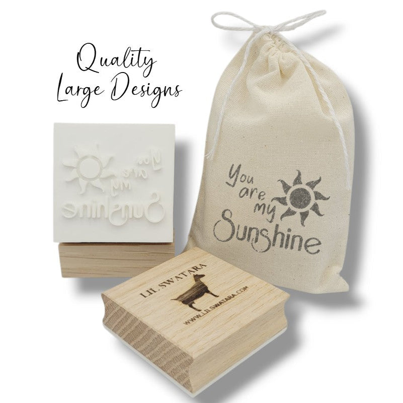 LARGE SOAP STAMP – You Are My Sunshine Sun Design creates LARGE, crisp impressions featuring a sun with sunshine rays and cheerful lettering, perfect for joyful and inspirational handmade soaps.
