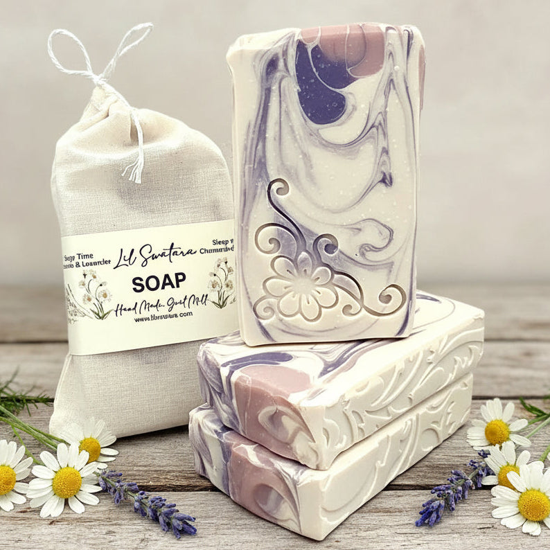 Lavender Chamomile goat milk tallow soap bar – XL 6oz creamy sleepy-time herbal handmade soap – Lil Swatara Soap