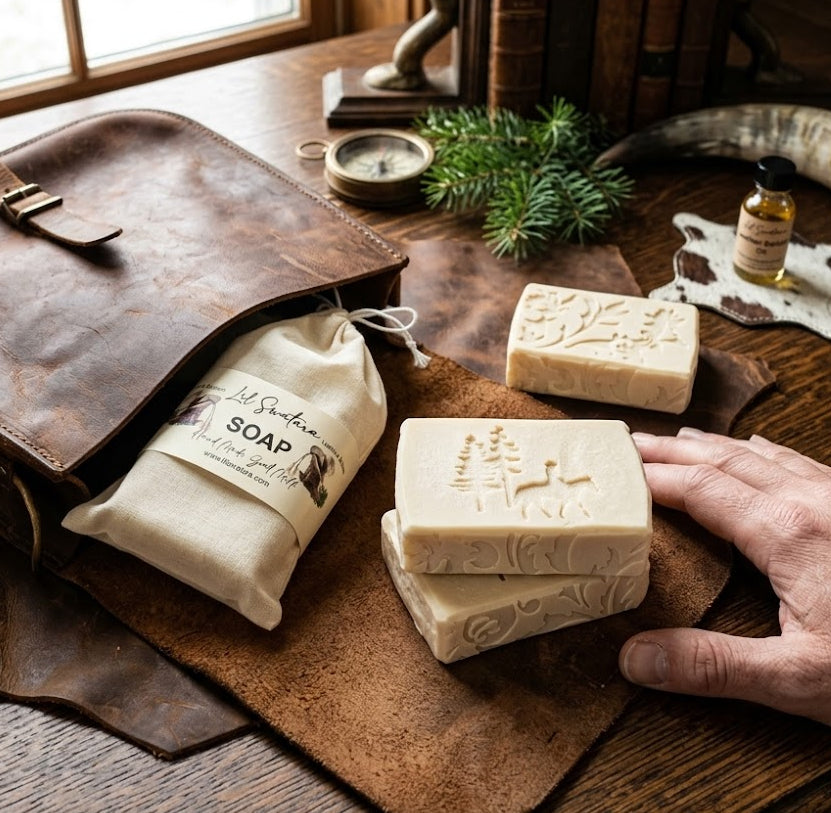 Leather Balsam goat milk tallow soap bar – XL 6oz handmade western leather scent – Lil Swatara Soap