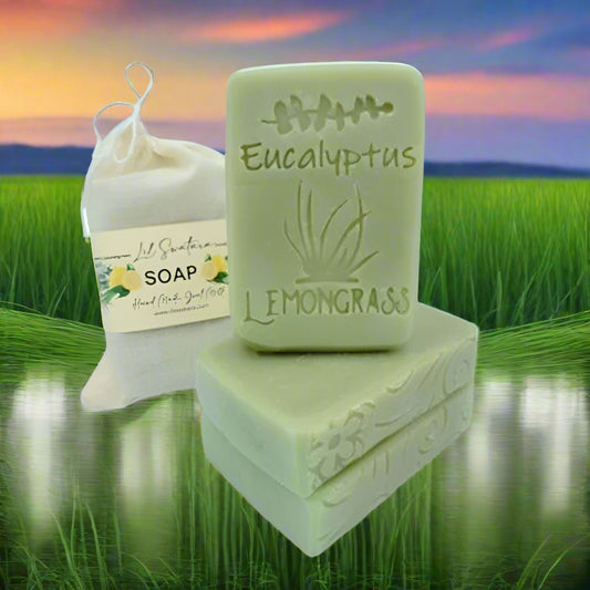 Lemongrass Soap stamp with word and plant, herbal Lil Swatara Soap
