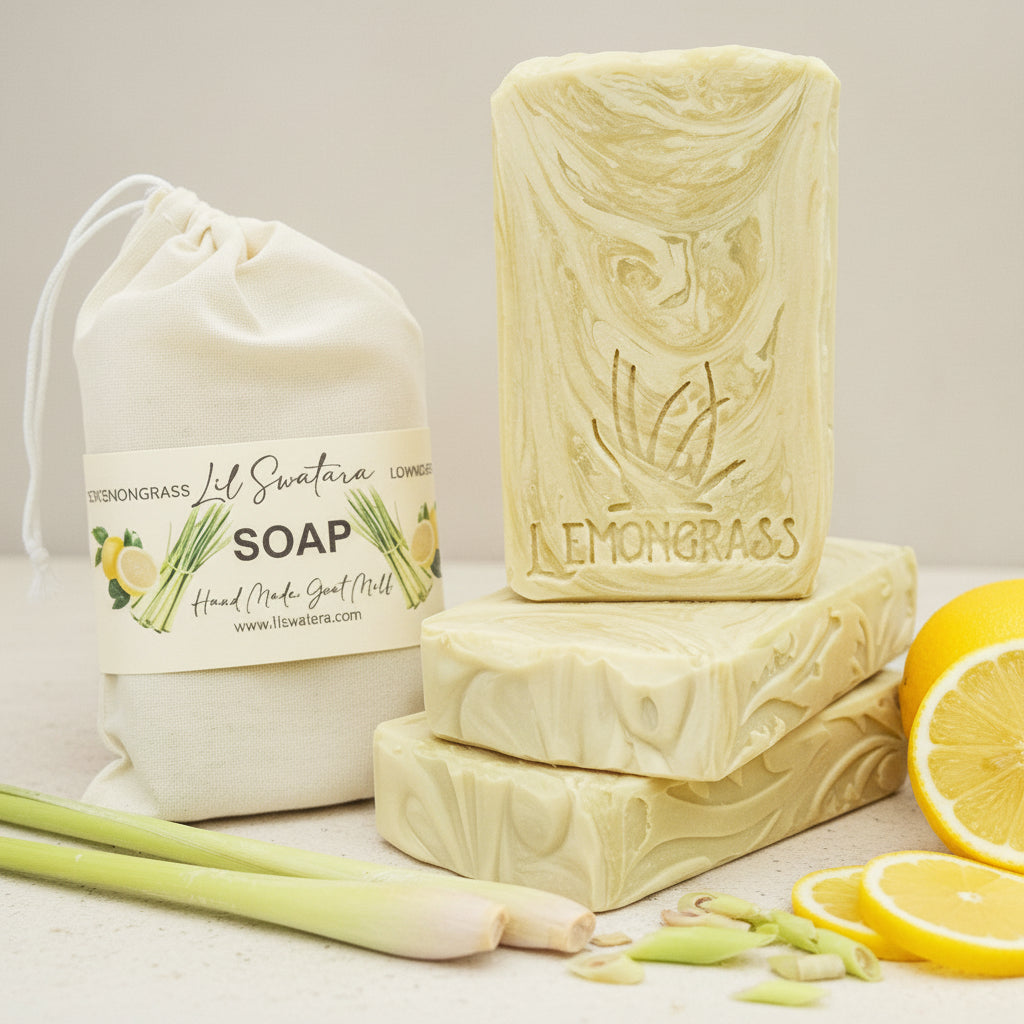 Lemongrass Soap stamp with word and plant, herbal Lil Swatara Soap