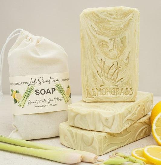 Lemongrass Soap stamp with word and plant, herbal Lil Swatara Soap