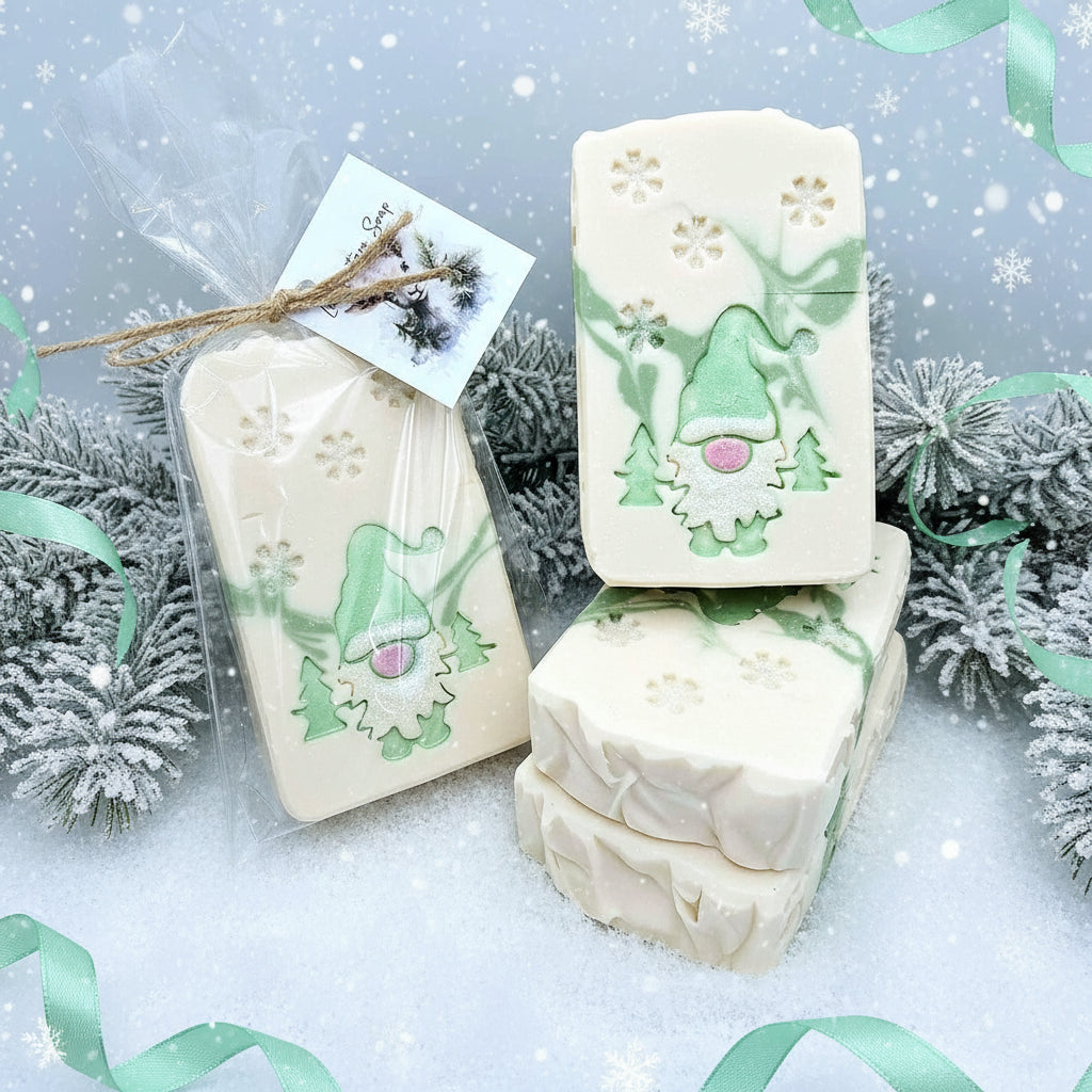 Full-size 6oz Magnolia Goat Milk Soap bar with creamy lather and soft floral design, handcrafted for elegant skin care and spring gifting.
