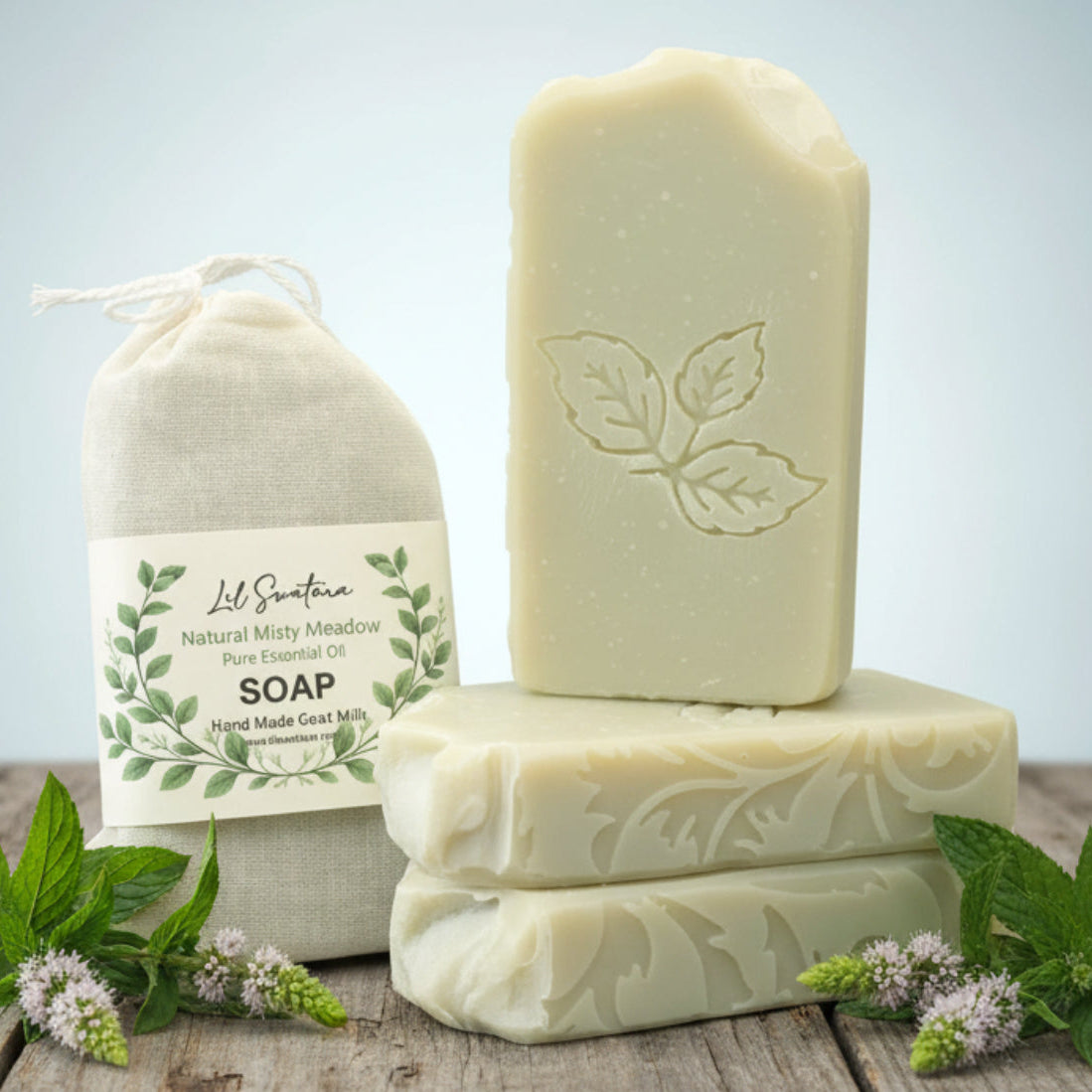Natural Spearmint Peppermint Rosemary goat milk tallow soap bar – XL 6oz fresh herbal minty handmade soap – Lil Swatara Soap
