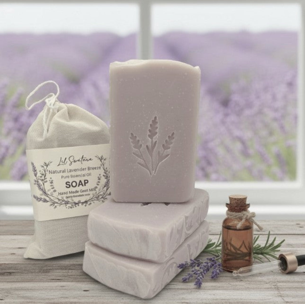 Lavender Rosemary goat milk soap bar with Brazilian Purple Clay, handmade XL 6oz natural essential‑oil soap.