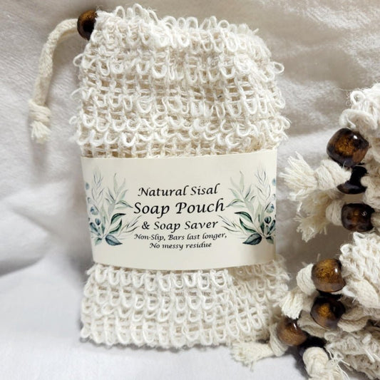 Natural Sisal Soap Saver & Wash Pouch - Drawstring Bag - Lil Swatara SOAP LLC