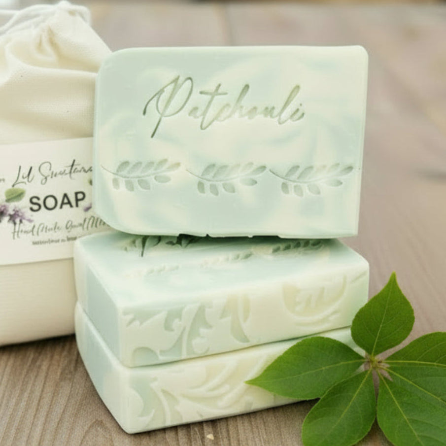 LARGE SOAP STAMP – Patchouli Word‑Only Herb Essential Oil Natural Design Creates LARGE, crisp PATCHOULI text impressions perfect for essential oil soap lines, herbal collections, natural aromatherapy batches, and fragrance‑focused artisan bars.