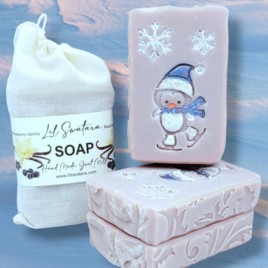 Penguin skating winter Christmas soap stamp impression handmade soap bar Lil Swatara winter design