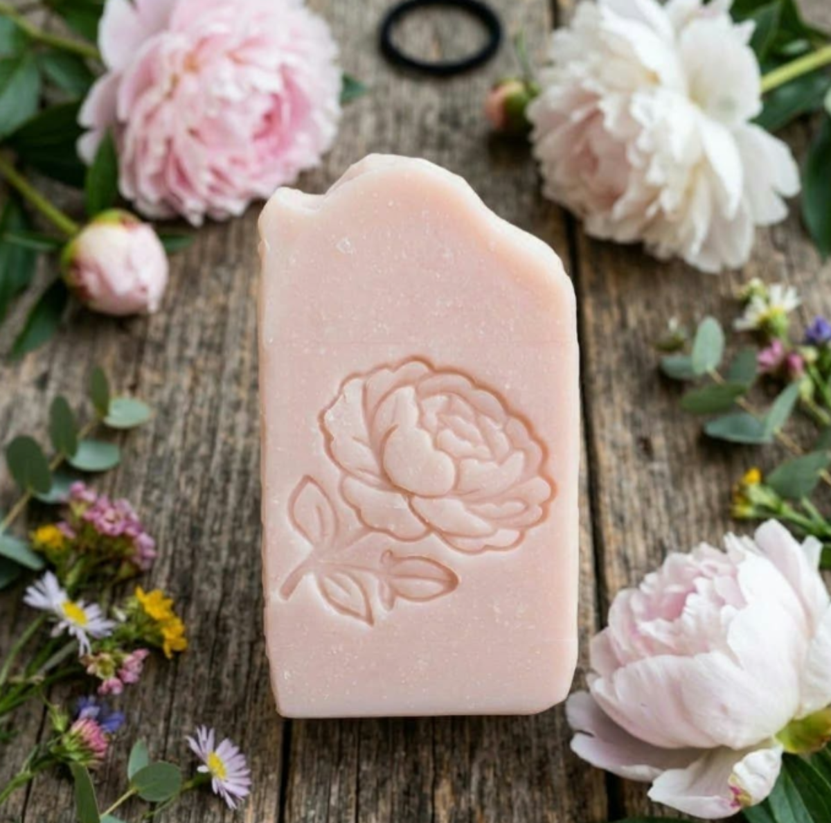 Peony floral soap stamp for elegant handmade soap designs