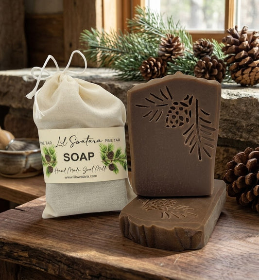 Natural Pine Tar goat milk tallow soap bar – XL 6oz old‑world creamy lather handmade soap – Lil Swatara Soap

