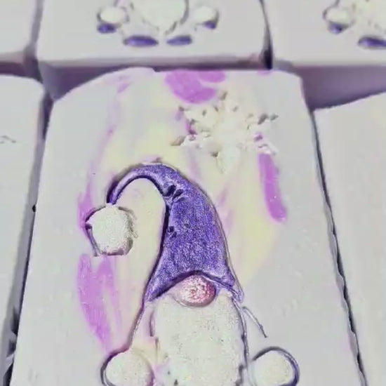 Creamy goat milk soap bar with French lavender and honey. Soft floral scent, gentle lather, perfect for spring gifting.