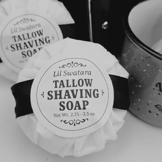 Creamy goat milk and tallow shave soap with spearmint. Includes discs, mug, and brush. Handmade, razor-friendly, and gift-ready. natural video close ups
