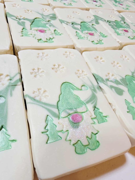 Full-size 6oz Magnolia Goat Milk Soap bar with creamy lather and soft floral design, handcrafted for elegant skin care and spring gifting.