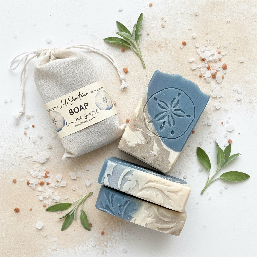 Sage and Sea Salt goat milk tallow soap bar – XL 6oz clean fresh handmade soap – Lil Swatara Soap