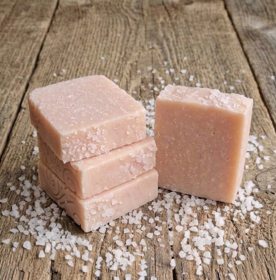 Salt goat milk soap bar made with tallow, creamy and non abrasive, handcrafted on our Pennsylvania homestead.
