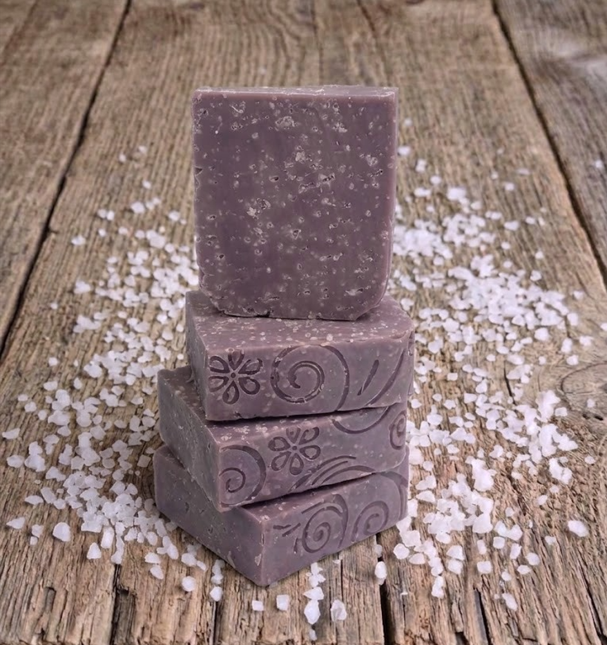 Salt goat milk soap bar made with tallow, creamy and non abrasive, handcrafted on our Pennsylvania homestead.
