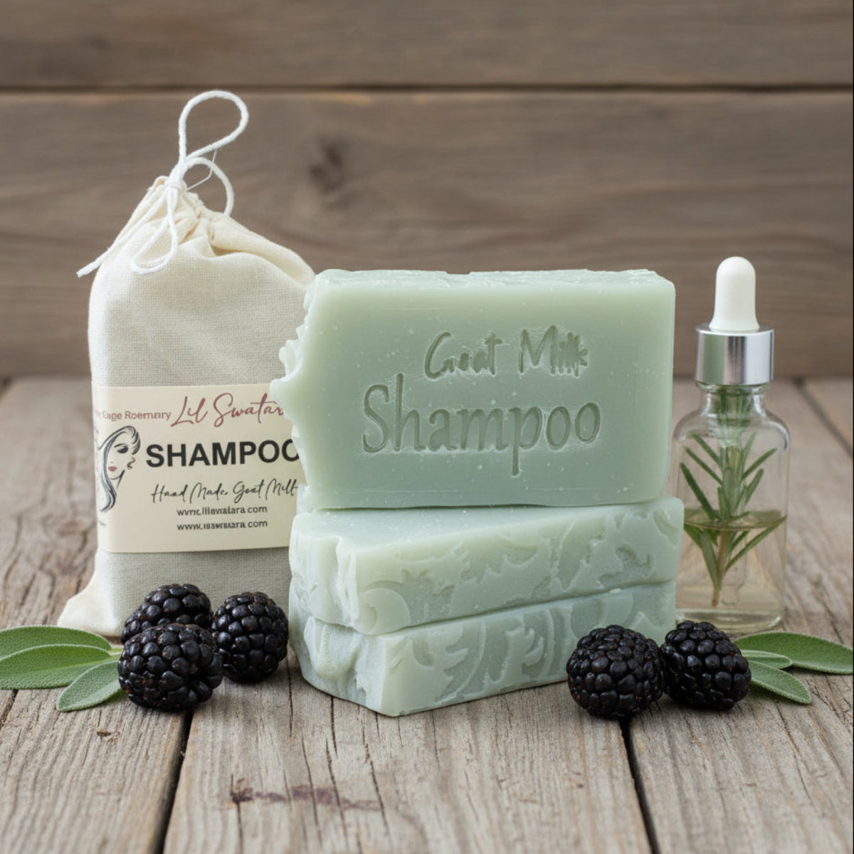 Handmade blackberry sage rosemary goat milk shampoo bar, XL 6oz, natural unisex hair cleanser.