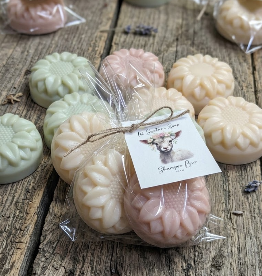 Premium tallow shampoo flower bar with detailed petal design