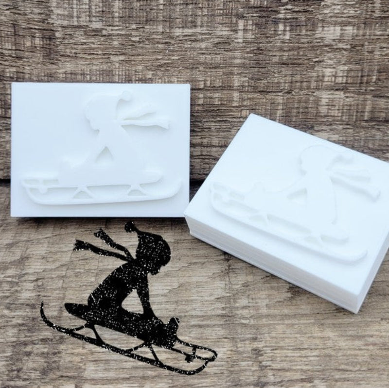 Sledding winter fun soap stamp handmade soap bar Lil Swatara winter design
