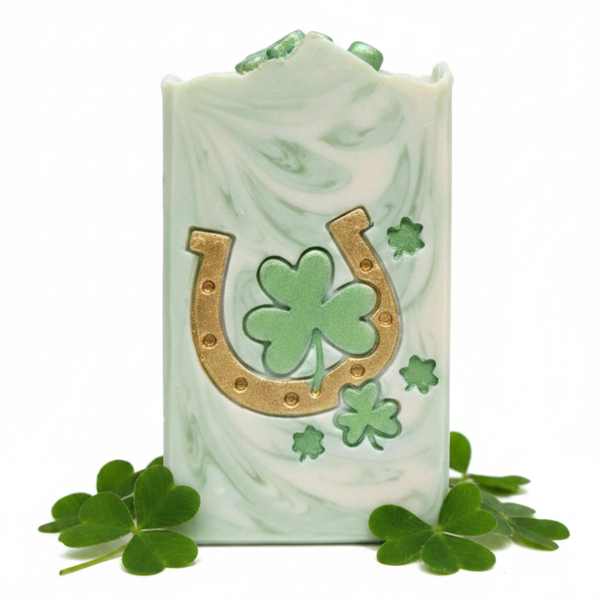 Creates LARGE, crisp Lucky Trio impressions with a premium wood backed stamp. The clover, horseshoe, and heart motif is ideal for St. Patrick’s Day soaps, good luck themed batches, market displays, and seasonal gift sets.