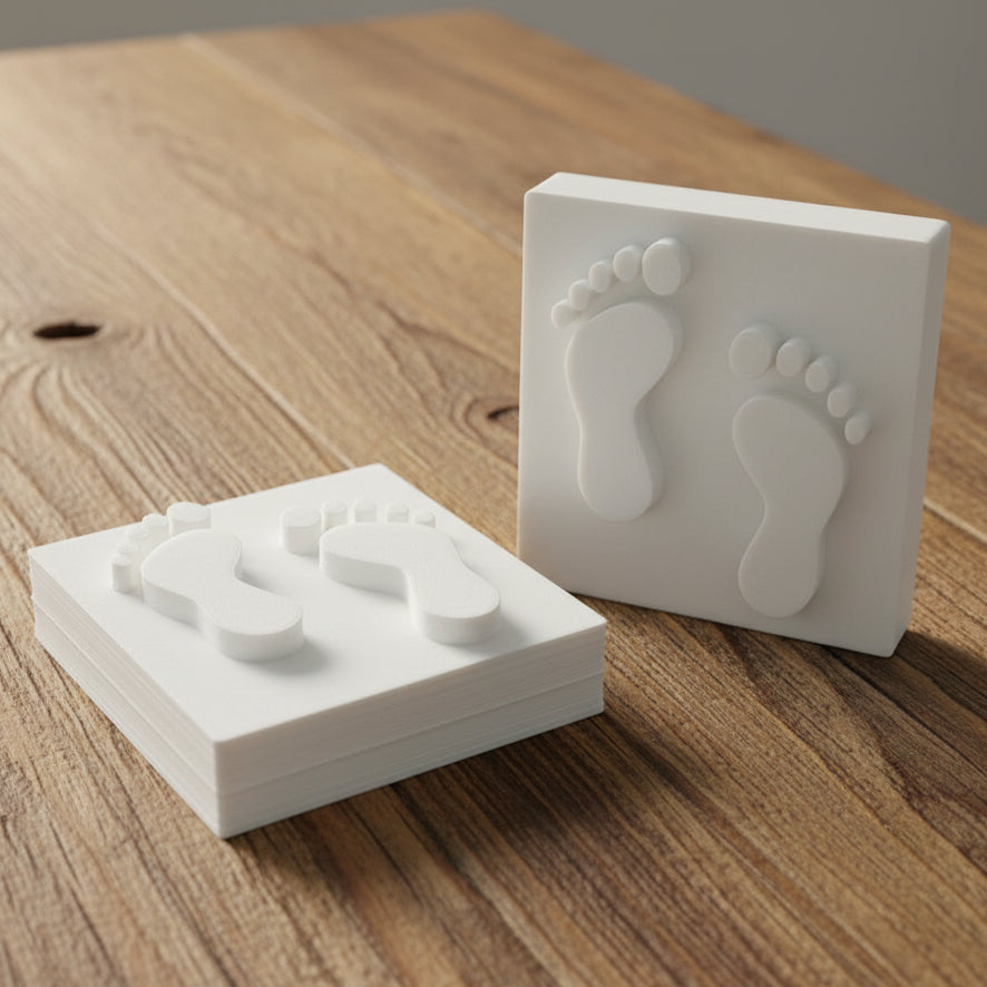 SOAP STAMP – Beach Footprints in Sand Summer Design creates crisp impressions featuring footprints in warm beach sand, perfect for summer and coastal handmade soaps.
