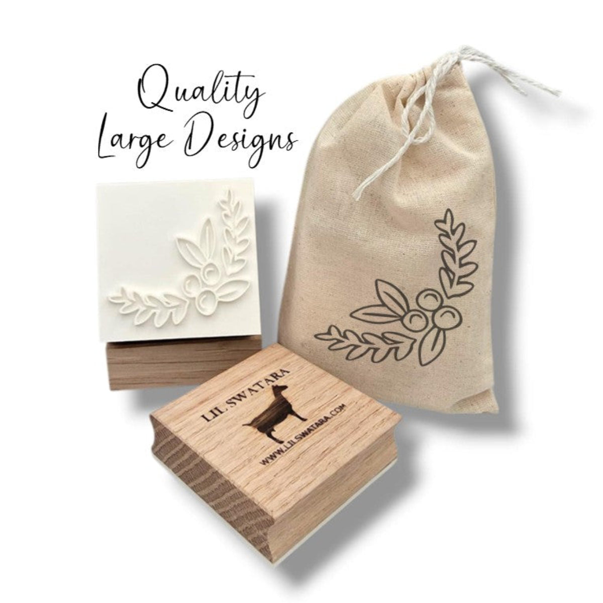 Wooden soap stamp with detailed berry branch design, perfect for botanical and berry-themed handmade soaps.