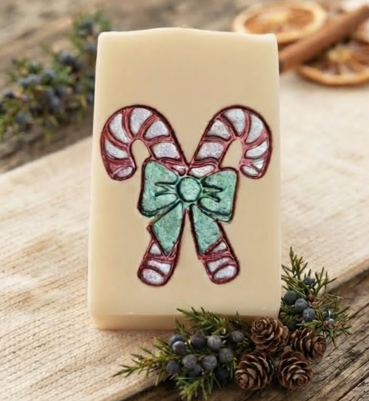 Candy canes with bow Christmas soap stamp for holiday soap designs