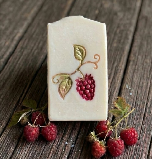 Raspberry or blackberries cluster botanical soap stamp for artisan soap making
