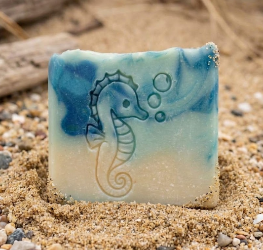 Seahorse beach ocean soap stamp for coastal and beach-themed soaps