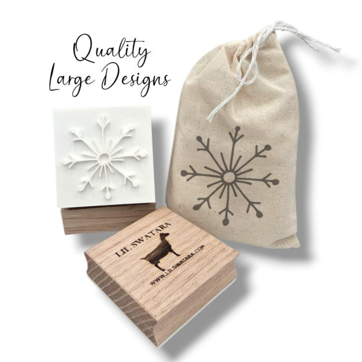 Wooden soap stamp with large snowflake design, perfect for winter and seasonal handmade soaps.