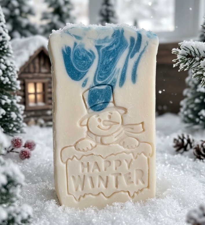 LARGE SOAP STAMP – Happy Winter Snowman Design