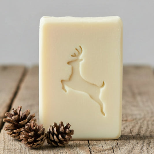 SOAP STAMP – Stag Deer Jumping Christmas Design creates crisp impressions featuring a majestic jumping stag, perfect for elegant Christmas and winter handmade soaps.
