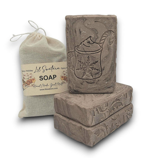 Handmade goat milk soap Scented with cinnamon, clove, nutmeg, and vanilla for cozy holiday comfort.