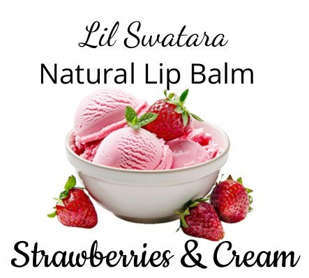 Strawberries and Cream sweet flavor lip balm label from Lil Swatara Soap, Sugar Bliss Collection