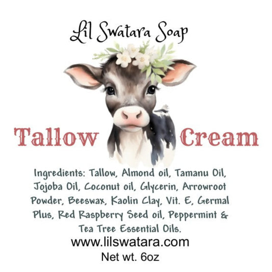 Lil Swatara Soap tallow cream label with cow and ingredient list.
