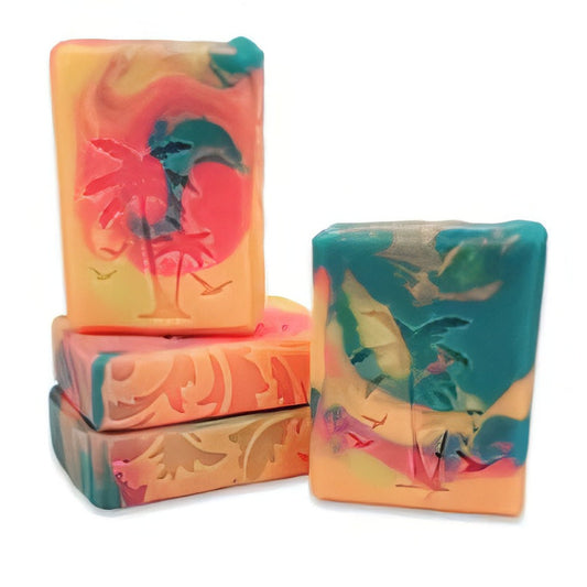 Tropical palm trees beach scene soap stamp handmade soap bar Lil Swatara

