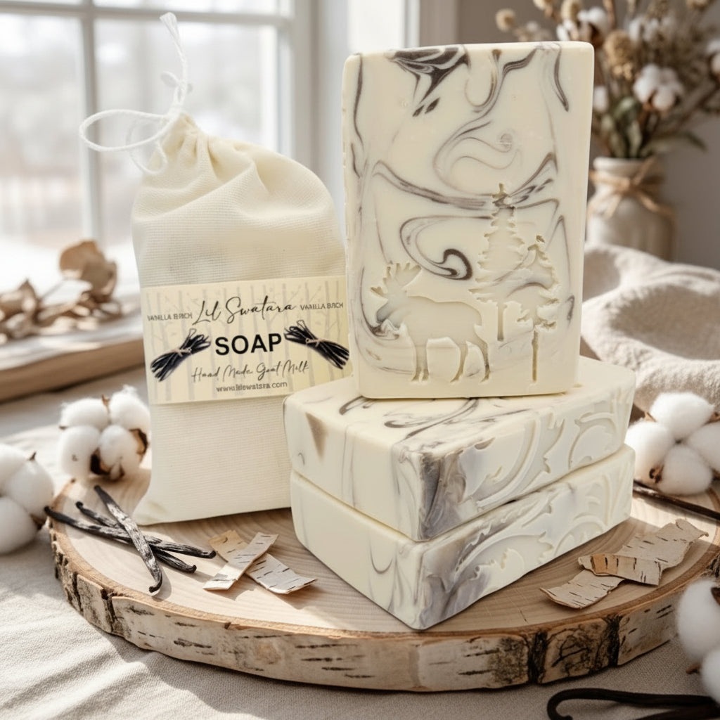 Vanilla Birch goat milk tallow soap bar – XL 6oz warm woods and smooth vanilla handmade soap – Lil Swatara Soap
