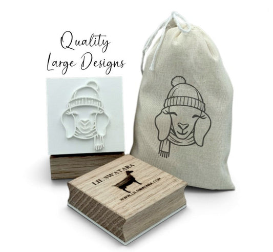 Winter goat wearing hat and scarf soap stamp for holiday soaps