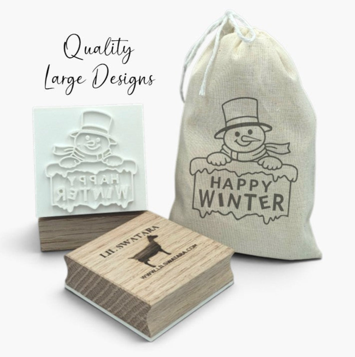 Snowman with Happy Winter sign soap stamp for winter soap designs