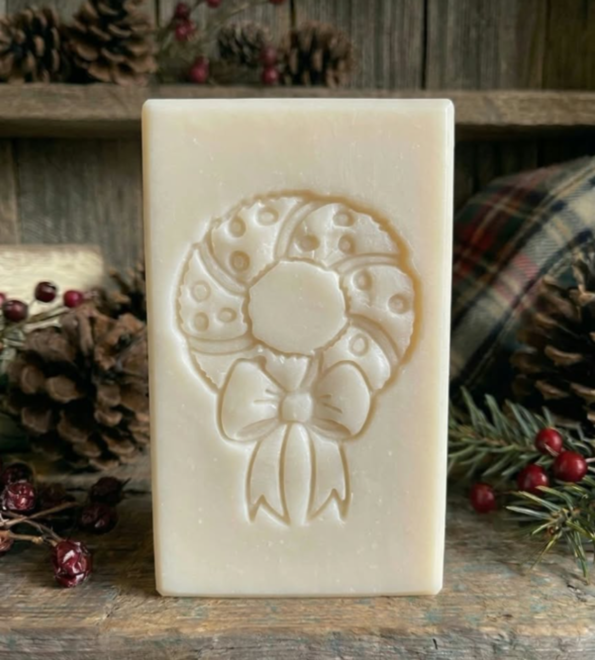 Christmas wreath soap stamp for holiday artisan soap designs
