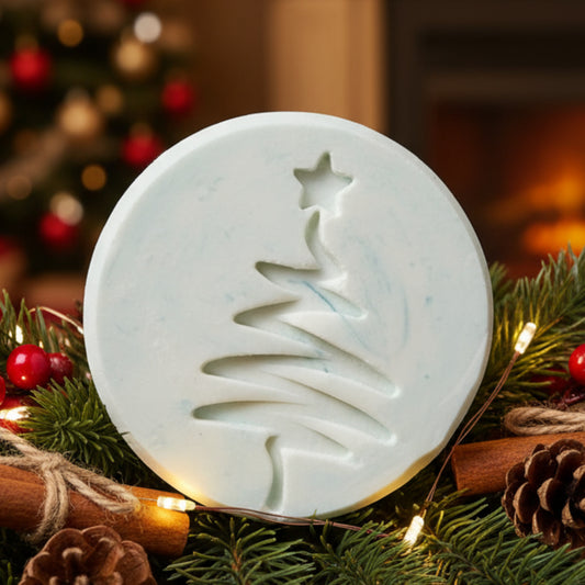 Ziggy Christmas tree soap stamp impression on handmade soap bar Lil Swatara whimsical holiday design