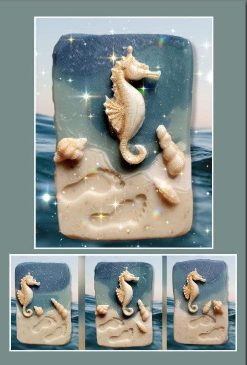 SOAP STAMP – Beach Footprints in Sand Summer Design creates crisp impressions featuring footprints in warm beach sand, perfect for summer and coastal handmade soaps.
